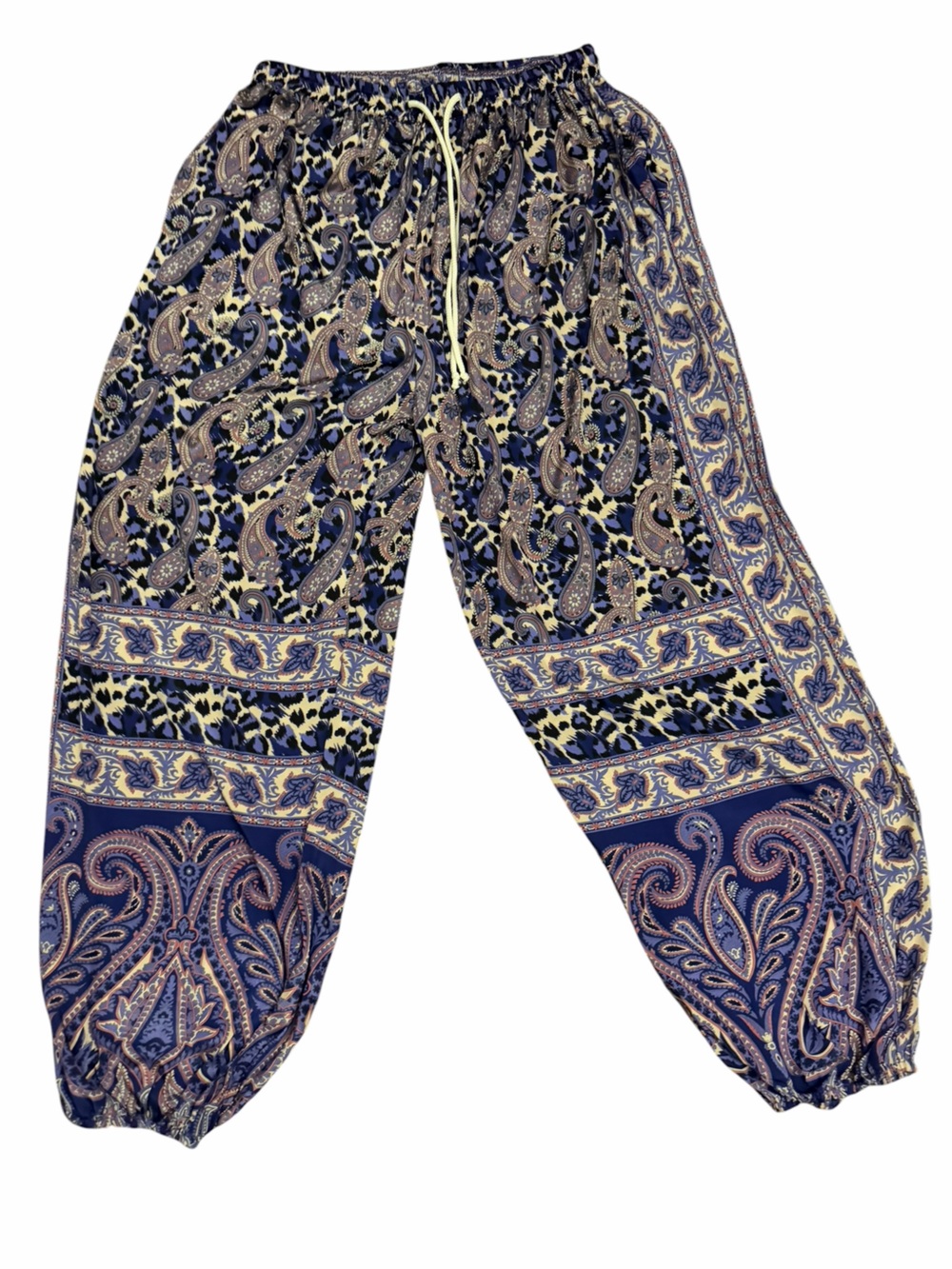 Silk blend Blue Paisley & Floral Print Balloon Joggers size L/XL - Picture 2 of 7